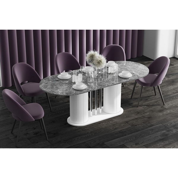 Stół rozkładany CESARO - Wariant Kolorystyczny: Venatino Dark MAT+Biały HG - Hubertus